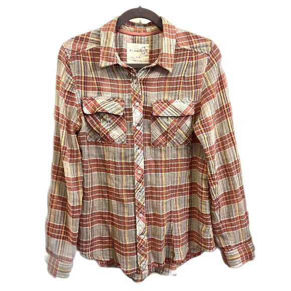 WE THE FREE Free People Multicolor Plaid Button Up Shirt Top Women's Size Medium - Picture 2 of 9